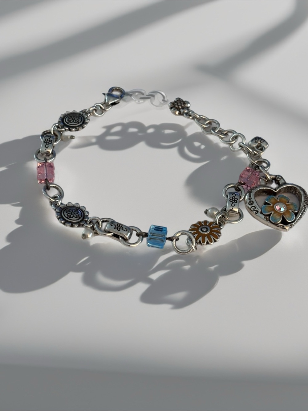 Brighton Bloom From Within Charm Bracelet Silver plated flowers.  Really unique
